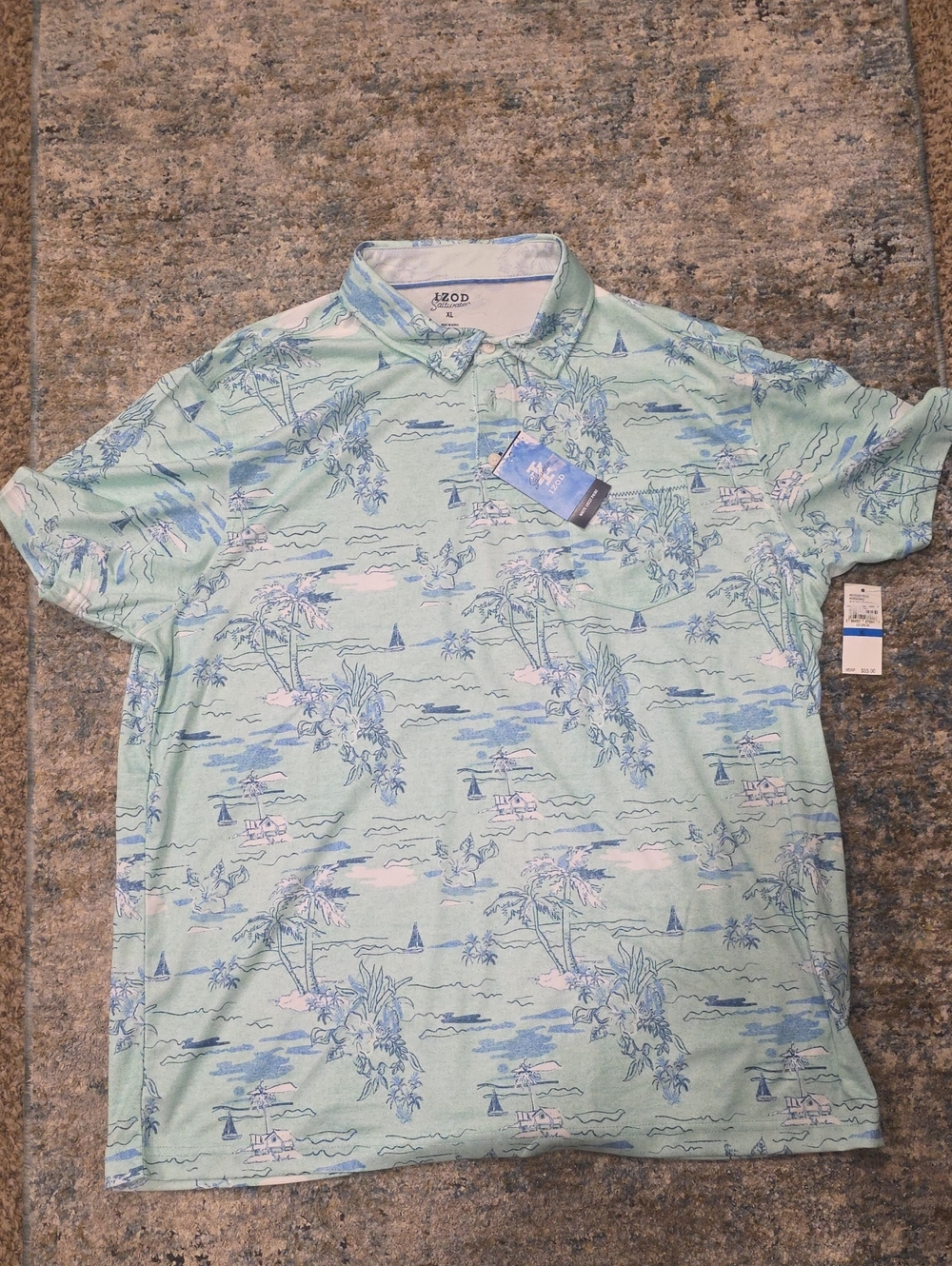 Izod Men's Light Mint Tropical Print Polo